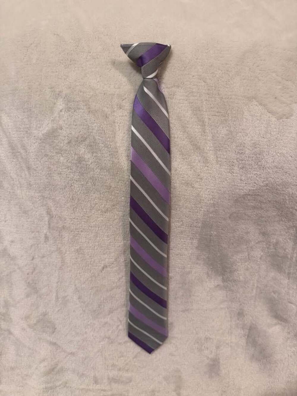 Boys Purple and Grey Striped Clip-On Tie 17” Long